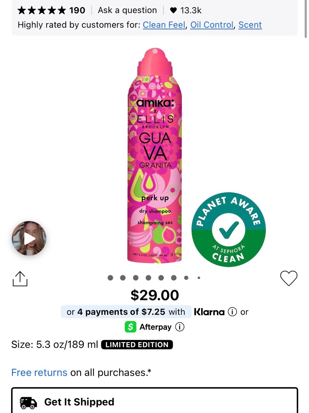 amika LIMITED EDITION Guava Granita Perk Up Dry Shampoo